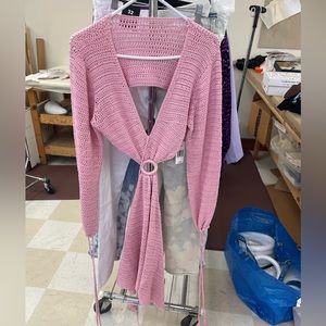 Bloomingdale’s Pink Crochet Cut Out Sides Dress